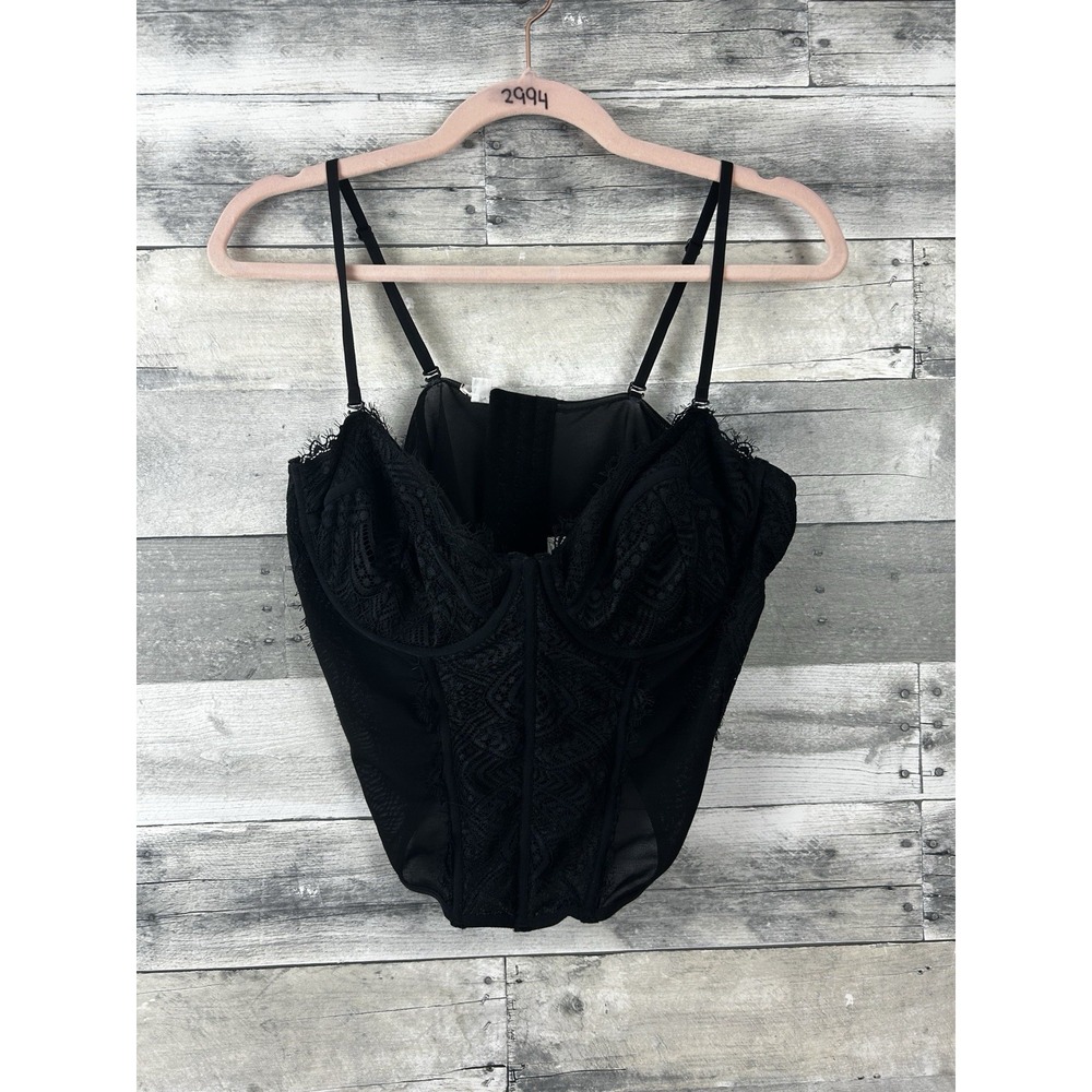 Garage Women's XL Black Chrishell Lace Mesh Bustier Blouse